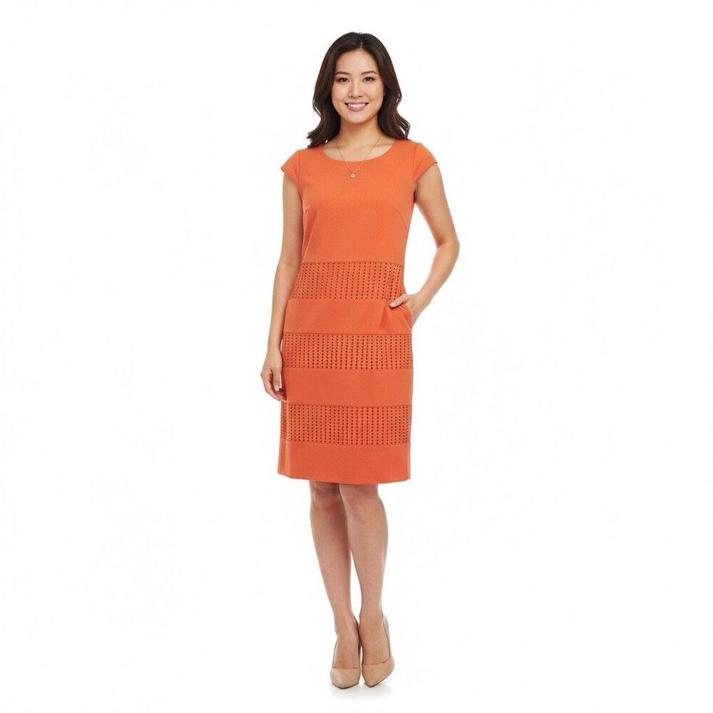 New Preston & York Sheath Women Dress Size 8 Stretch Orange Sleeveless